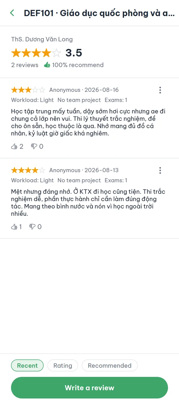 A course review page with its star rating