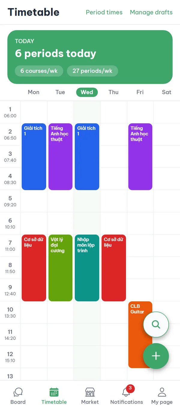 A week of classes on the tiết timetable